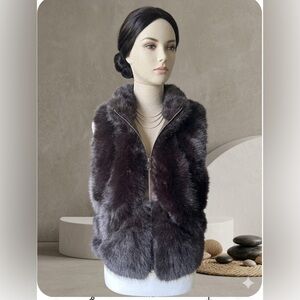 NWT Adrienne Landau Brown Chocolate Faux Fur Zip-Up Vest fully lined Size S
